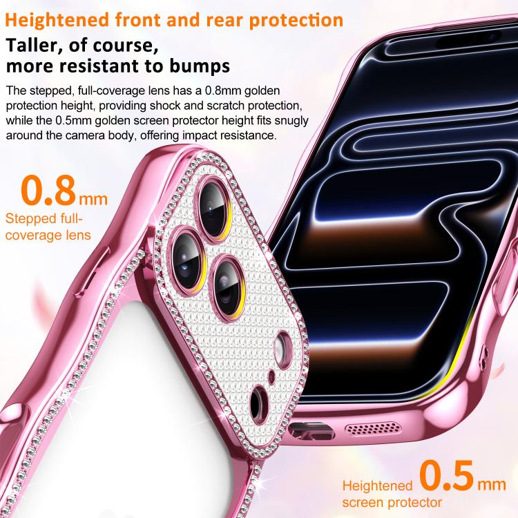 Wave Twisting Star Diamond Shockproof Electroplate TPU Phone Case, For iPhone 16 Pro, For iPhone 16