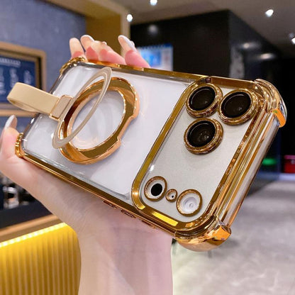 Crystal Shield Ring Holde TPU + Acrylic Magnetic Phone Case, For iPhone 17 Pro Max, For iPhone 17 Pro, For iPhone 17
