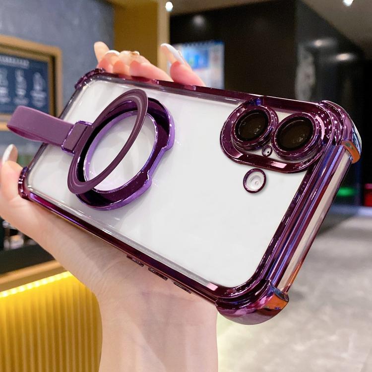 Crystal Shield Ring Holde TPU + Acrylic Magnetic Phone Case, For iPhone 16 Plus, For iPhone 16, For iPhone 15 Pro Max