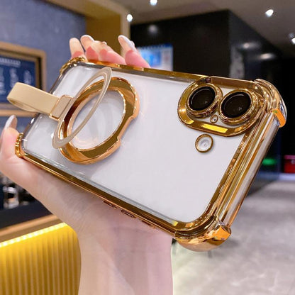 Crystal Shield Ring Holde TPU + Acrylic Magnetic Phone Case, For iPhone 16 Plus, For iPhone 16, For iPhone 15 Pro Max