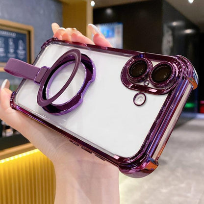 Crystal Shield Ring Holde TPU + Acrylic Magnetic Phone Case, For iPhone 16 Plus, For iPhone 16, For iPhone 15 Pro Max