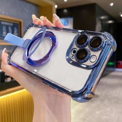Crystal Shield Ring Holde TPU + Acrylic Magnetic Phone Case, For iPhone 16 Plus, For iPhone 16, For iPhone 15 Pro Max