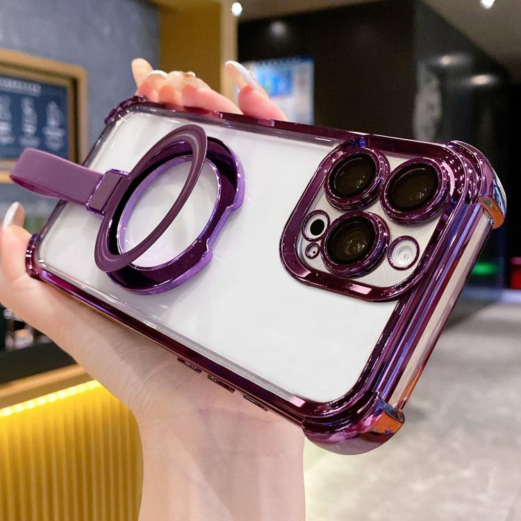 Crystal Shield Ring Holde TPU + Acrylic Magnetic Phone Case, For iPhone 16 Plus, For iPhone 16, For iPhone 15 Pro Max