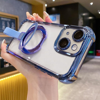 Crystal Shield Ring Holde TPU + Acrylic Magnetic Phone Case, For iPhone 15 Pro, For iPhone 15 Plus, For iPhone 15