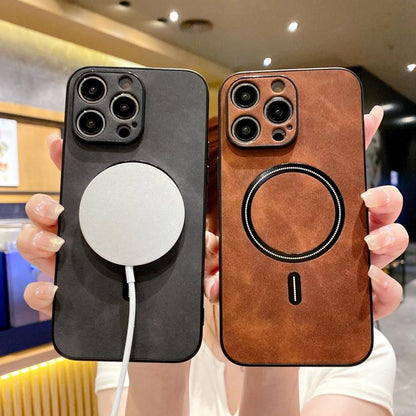 Lambskin Faux Leather Magnetic Phone Case, For iPhone Air, For iPhone 16 Pro Max, For iPhone 16 Pro, For iPhone 16 Plus