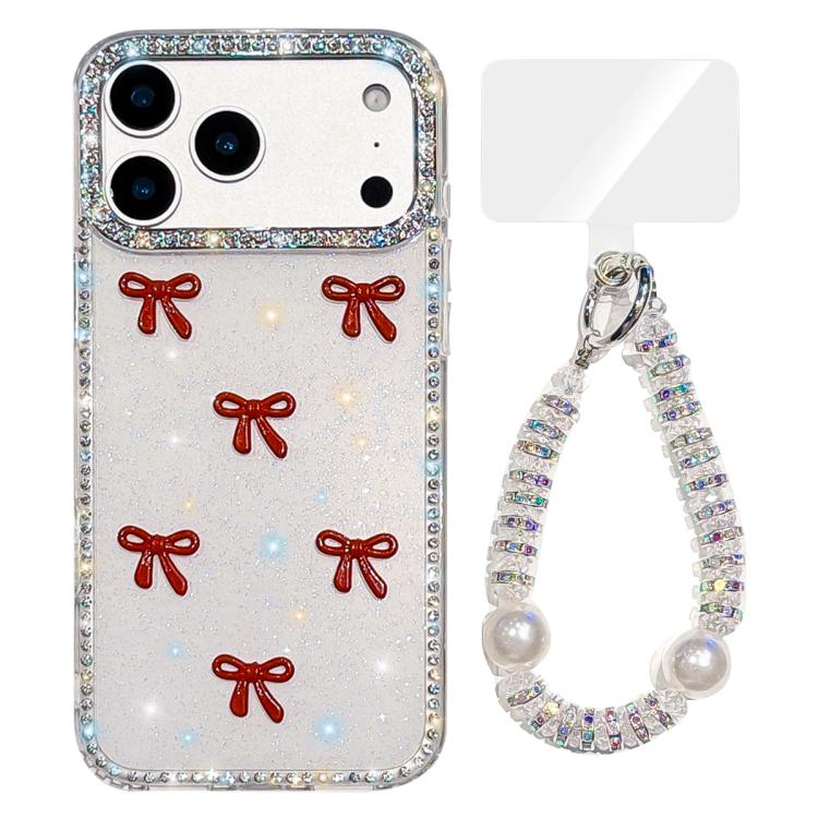 Sparkling IMD Colorful Bow Phone Case with Bracelet, For iPhone 17 Pro Max, For iPhone 17 Pro