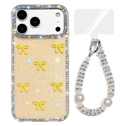 Sparkling IMD Colorful Bow Phone Case with Bracelet, For iPhone 17 Pro Max, For iPhone 17 Pro