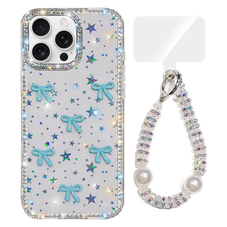 Sparkling IMD Colorful Bow Phone Case with Bracelet, For iPhone 16 Pro Max, For iPhone 16 Pro