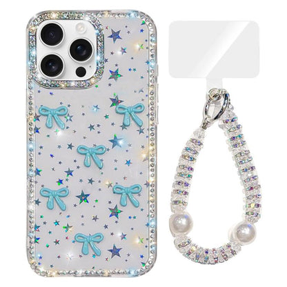 Sparkling IMD Colorful Bow Phone Case with Bracelet, For iPhone 16 Pro Max, For iPhone 16 Pro