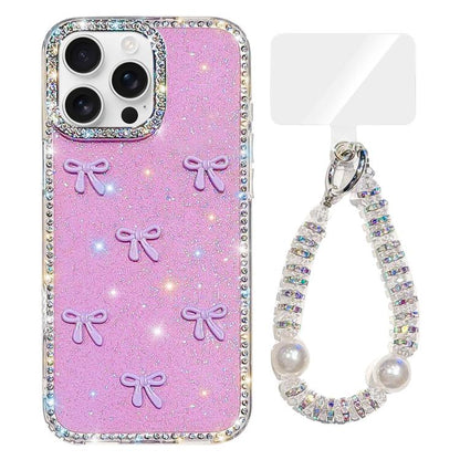 Sparkling IMD Colorful Bow Phone Case with Bracelet, For iPhone 16 Pro Max, For iPhone 16 Pro