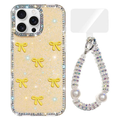 Sparkling IMD Colorful Bow Phone Case with Bracelet, For iPhone 16 Pro Max, For iPhone 16 Pro