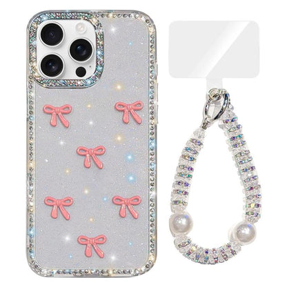 Sparkling IMD Colorful Bow Phone Case with Bracelet, For iPhone 16 Pro Max, For iPhone 16 Pro