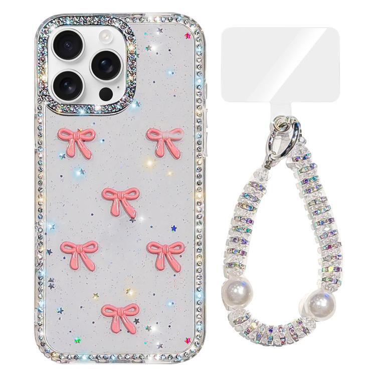 Sparkling IMD Colorful Bow Phone Case with Bracelet, For iPhone 16 Pro Max, For iPhone 16 Pro