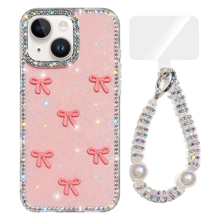 Sparkling IMD Colorful Bow Phone Case with Bracelet, For iPhone 15, For iPhone 14