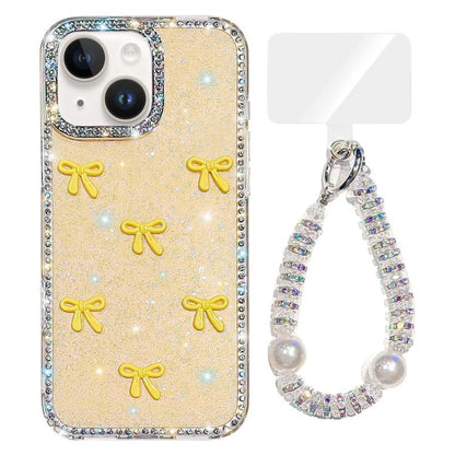Sparkling IMD Colorful Bow Phone Case with Bracelet, For iPhone 15, For iPhone 14