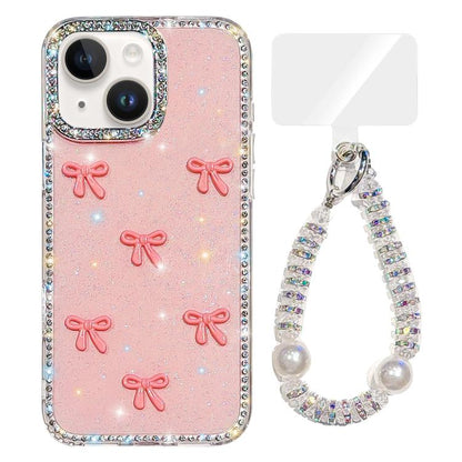 Sparkling IMD Colorful Bow Phone Case with Bracelet, For iPhone 15, For iPhone 14