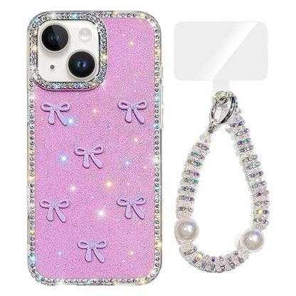 Sparkling IMD Colorful Bow Phone Case with Bracelet, For iPhone 15, For iPhone 14