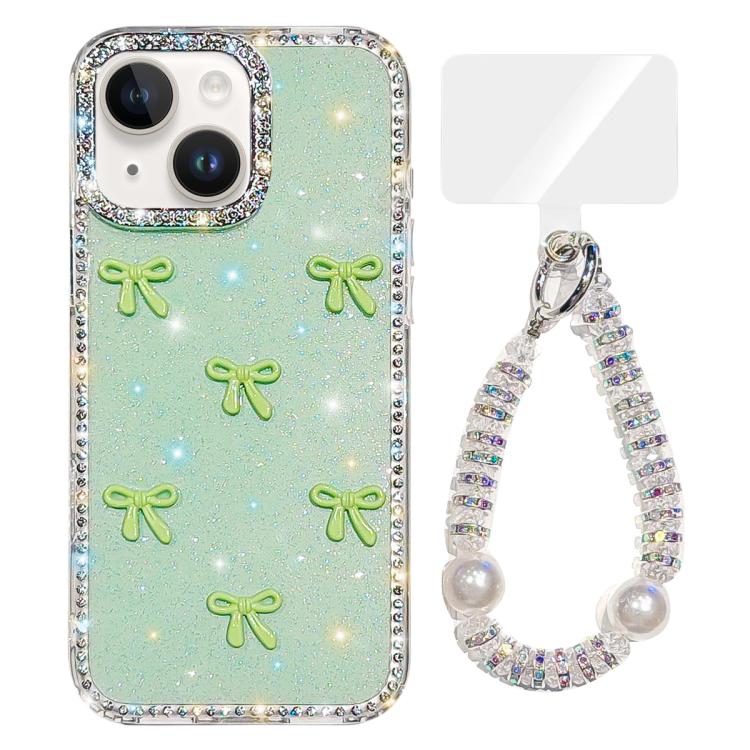 Sparkling IMD Colorful Bow Phone Case with Bracelet, For iPhone 15, For iPhone 14