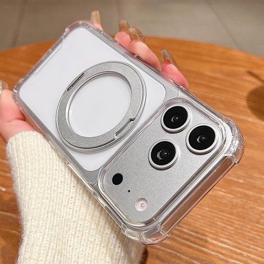 Four Corner Shockproof Space Magnetic Phone Case with 360 Degrees Rotating Holder, For iPhone 18 Pro, For iPhone 18 Pro Max, For iPhone 17 Pro Max, For iPhone 17 Pro, For iPhone 17, For iPhone Air, For iPhone 16 Pro Max, For iPhone 16 Pro