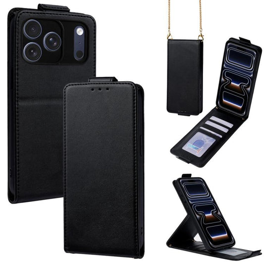 Vertical Flip Cover Solid Color Vegan Leather Phone Case with Crossbody Chain, For iPhone 18 Pro / 17 Pro, For iPhone 18 Pro Max / 17 Pro Max, For iPhone 17e / 16e, For iPhone 17, For iPhone Air, For iPhone 16 Pro Max