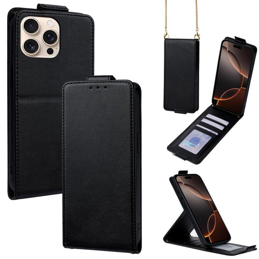 Vertical Flip Cover Solid Color Vegan Leather Phone Case with Crossbody Chain, For iPhone 16 Pro, For iPhone 16 Plus, For iPhone 16, For iPhone 15 Pro Max, For iPhone 15 Pro, For iPhone 15 Plus