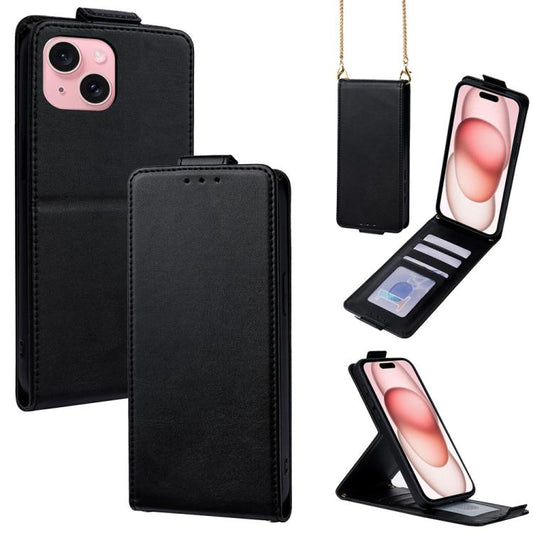 Vertical Flip Cover Solid Color Vegan Leather Phone Case with Crossbody Chain, For iPhone 15, For iPhone 14 Plus, For iPhone 14, For iPhone 14 Pro, For iPhone 14 Pro Max, For iPhone 13 Pro Max
