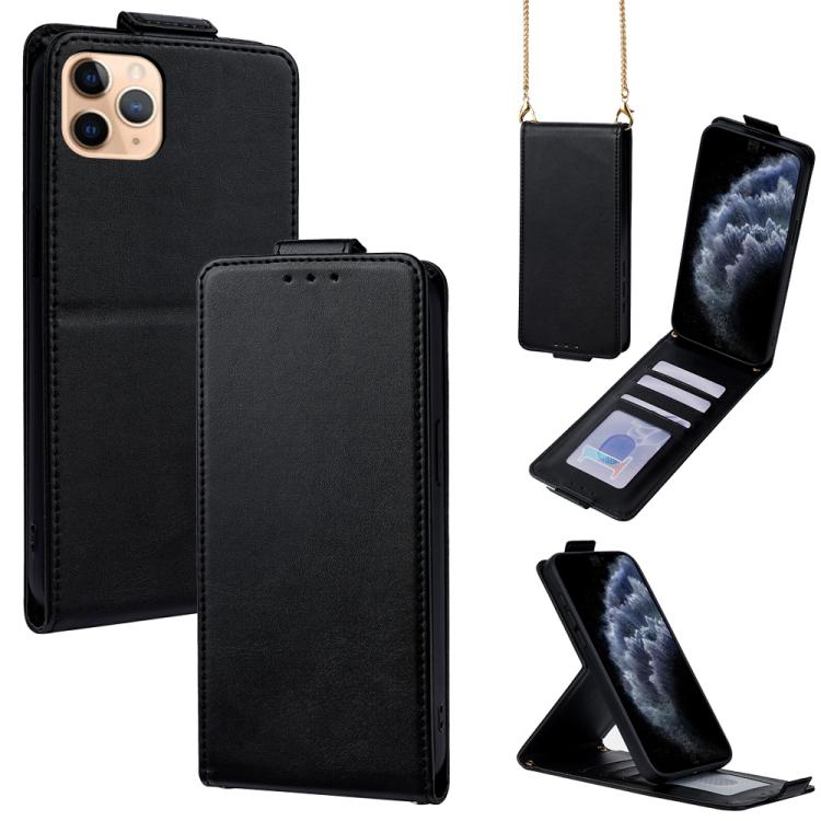 Vertical Flip Cover Solid Color Vegan Leather Phone Case with Crossbody Chain, For iPhone 11 Pro Max, For iPhone 11, For iPhone 11 Pro