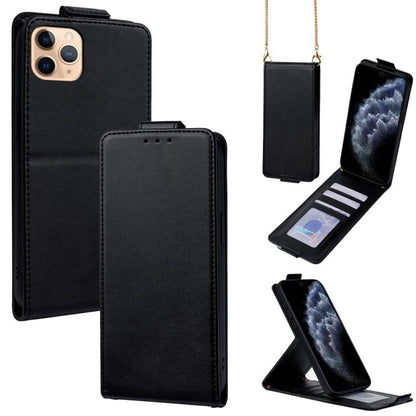 Vertical Flip Cover Solid Color Vegan Leather Phone Case with Crossbody Chain, For iPhone 11 Pro Max, For iPhone 11, For iPhone 11 Pro