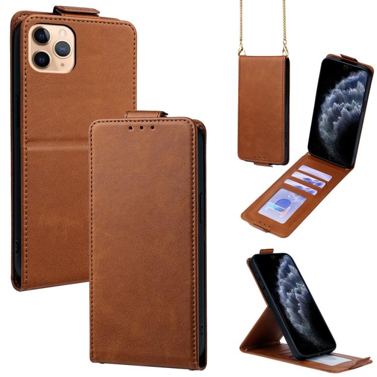 Vertical Flip Cover Solid Color Vegan Leather Phone Case with Crossbody Chain, For iPhone 11 Pro Max, For iPhone 11, For iPhone 11 Pro