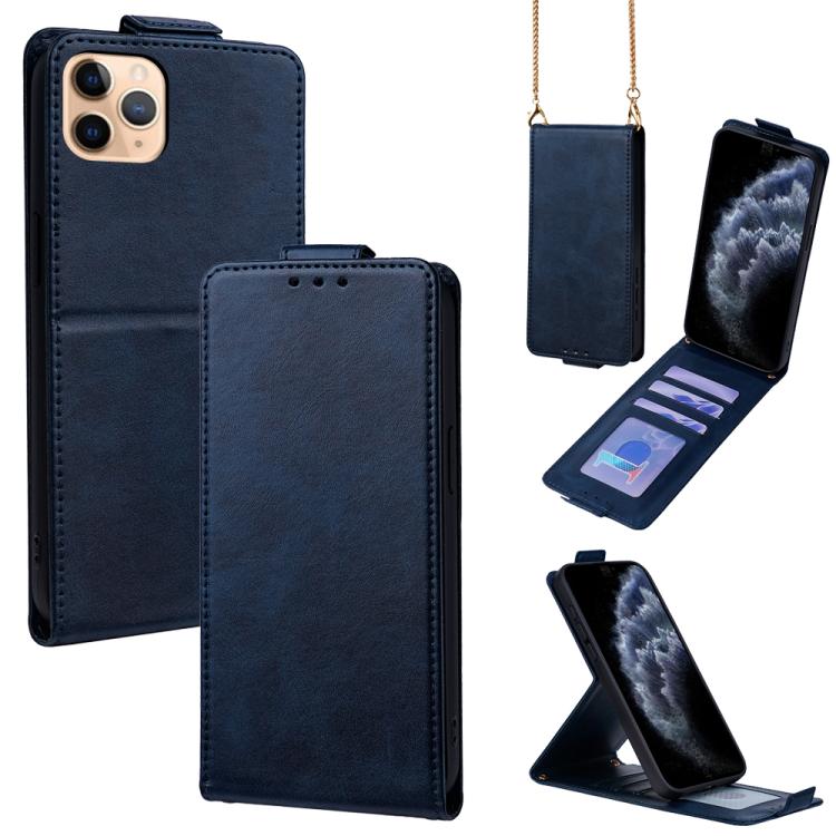 Vertical Flip Cover Solid Color Vegan Leather Phone Case with Crossbody Chain, For iPhone 11 Pro Max, For iPhone 11, For iPhone 11 Pro