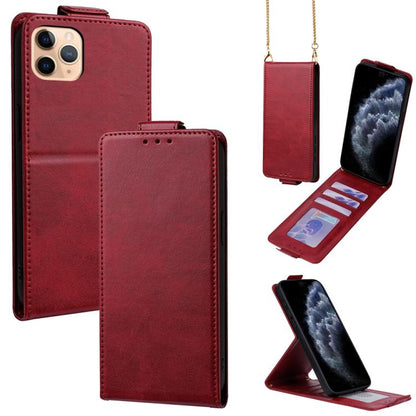 Vertical Flip Cover Solid Color Vegan Leather Phone Case with Crossbody Chain, For iPhone 11 Pro Max, For iPhone 11, For iPhone 11 Pro