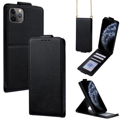 Vertical Flip Cover Solid Color Vegan Leather Phone Case with Crossbody Chain, For iPhone 11 Pro Max, For iPhone 11, For iPhone 11 Pro