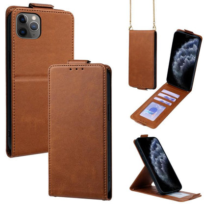Vertical Flip Cover Solid Color Vegan Leather Phone Case with Crossbody Chain, For iPhone 11 Pro Max, For iPhone 11, For iPhone 11 Pro