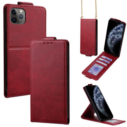Vertical Flip Cover Solid Color Vegan Leather Phone Case with Crossbody Chain, For iPhone 11 Pro Max, For iPhone 11, For iPhone 11 Pro