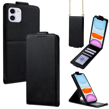Vertical Flip Cover Solid Color Vegan Leather Phone Case with Crossbody Chain, For iPhone 11 Pro Max, For iPhone 11, For iPhone 11 Pro