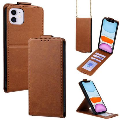 Vertical Flip Cover Solid Color Vegan Leather Phone Case with Crossbody Chain, For iPhone 11 Pro Max, For iPhone 11, For iPhone 11 Pro
