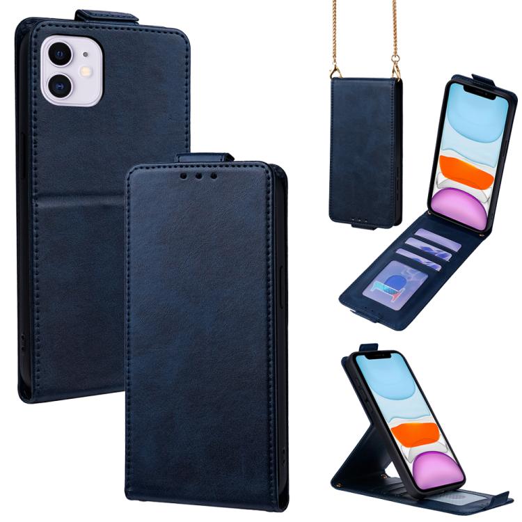 Vertical Flip Cover Solid Color Vegan Leather Phone Case with Crossbody Chain, For iPhone 11 Pro Max, For iPhone 11, For iPhone 11 Pro