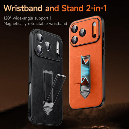 SULADA Wristband Hidden Metal Holder Faux Leather Phone Case, For iPhone 17 Pro Max, For iPhone 17 Pro, For iPhone 17, For iPhone 16 Pro Max, For iPhone 16 Pro, For iPhone 16