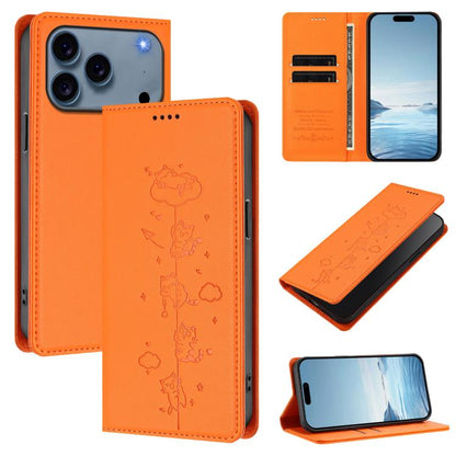 Cute Cats Embossed Magnetic RFID Vegan Leather Phone Case, For iPhone 17e / 16e, For iPhone 17 Pro Max