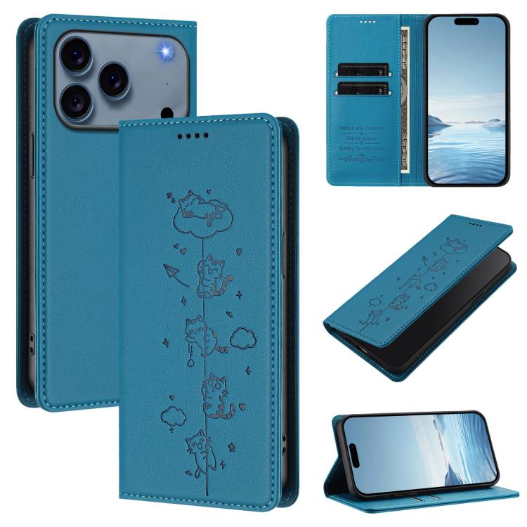 Cute Cats Embossed Magnetic RFID Vegan Leather Phone Case, For iPhone 17e / 16e, For iPhone 17 Pro Max