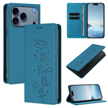 Cute Cats Embossed Magnetic RFID Vegan Leather Phone Case, For iPhone 17e / 16e, For iPhone 17 Pro Max