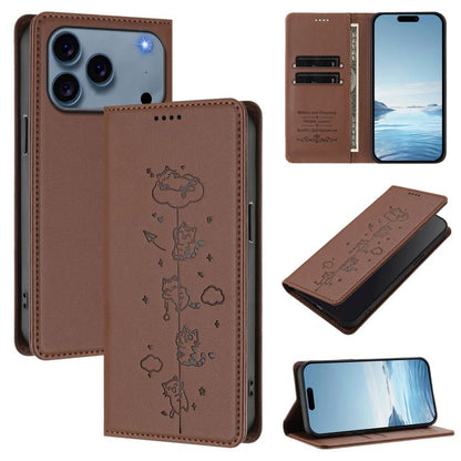 Cute Cats Embossed Magnetic RFID Vegan Leather Phone Case, For iPhone 17e / 16e, For iPhone 17 Pro Max