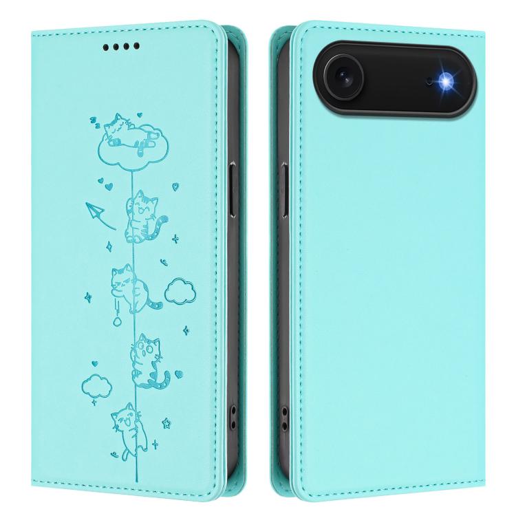 Cute Cats Embossed Magnetic RFID Vegan Leather Phone Case, For iPhone Air, For iPhone 16 Pro Max