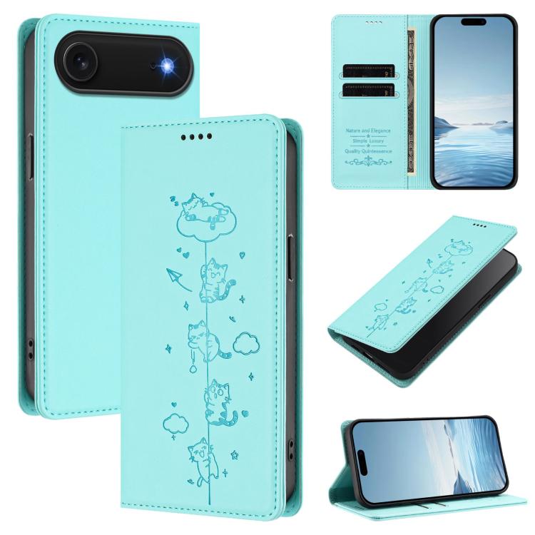 Cute Cats Embossed Magnetic RFID Vegan Leather Phone Case, For iPhone Air, For iPhone 16 Pro Max