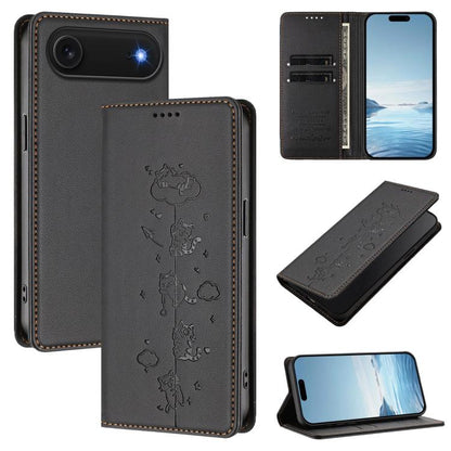 Cute Cats Embossed Magnetic RFID Vegan Leather Phone Case, For iPhone Air, For iPhone 16 Pro Max