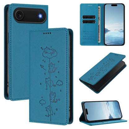Cute Cats Embossed Magnetic RFID Vegan Leather Phone Case, For iPhone Air, For iPhone 16 Pro Max