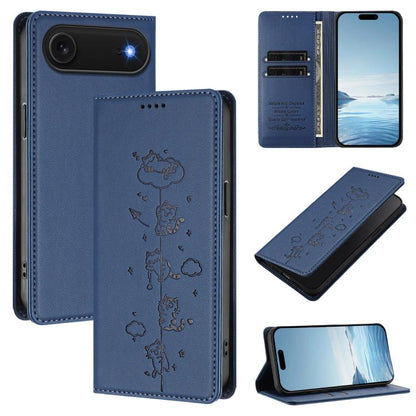 Cute Cats Embossed Magnetic RFID Vegan Leather Phone Case, For iPhone Air, For iPhone 16 Pro Max