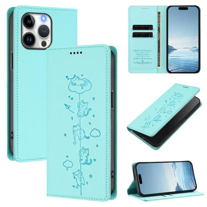 Cute Cats Embossed Magnetic RFID Vegan Leather Phone Case, For iPhone Air, For iPhone 16 Pro Max