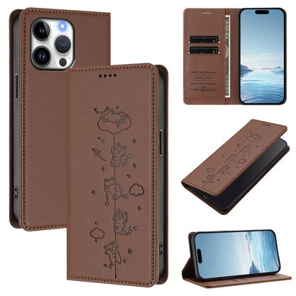 Cute Cats Embossed Magnetic RFID Vegan Leather Phone Case, For iPhone Air, For iPhone 16 Pro Max