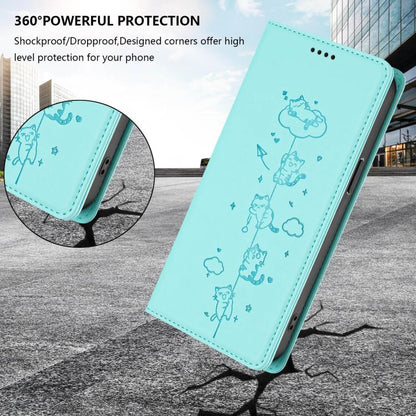 Cute Cats Embossed Magnetic RFID Vegan Leather Phone Case, For iPhone 16 Pro, For iPhone 16 Plus